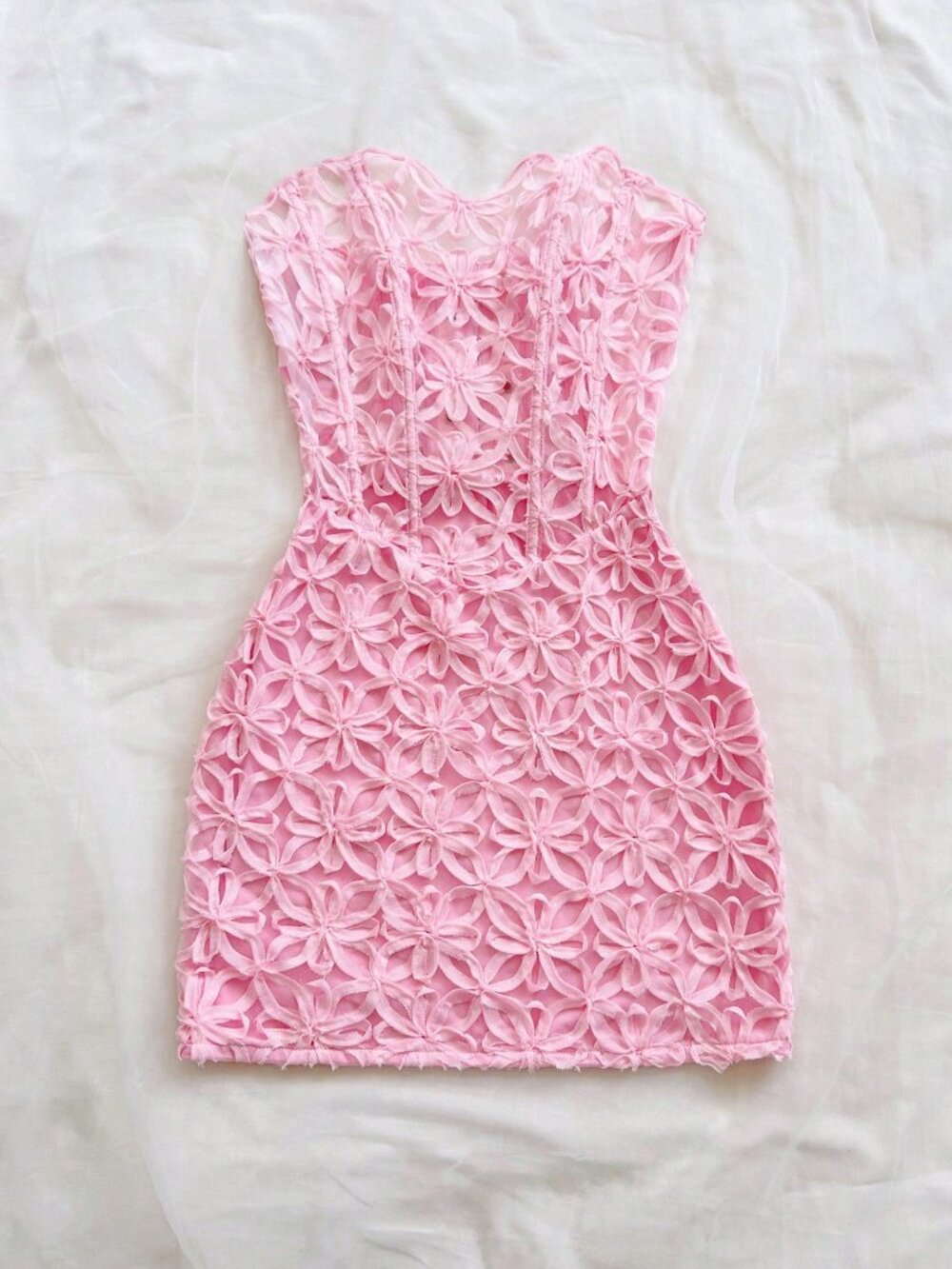 Pink Sexy Women's Backless Lace Tie-Up Mini Dress - Picture 5 of 7